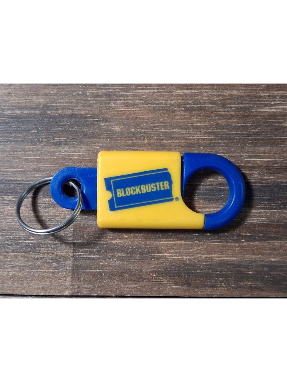 Vintage Blockbuster Bag Tag Charm Blue Yellow Plastic Key Ring Video Store